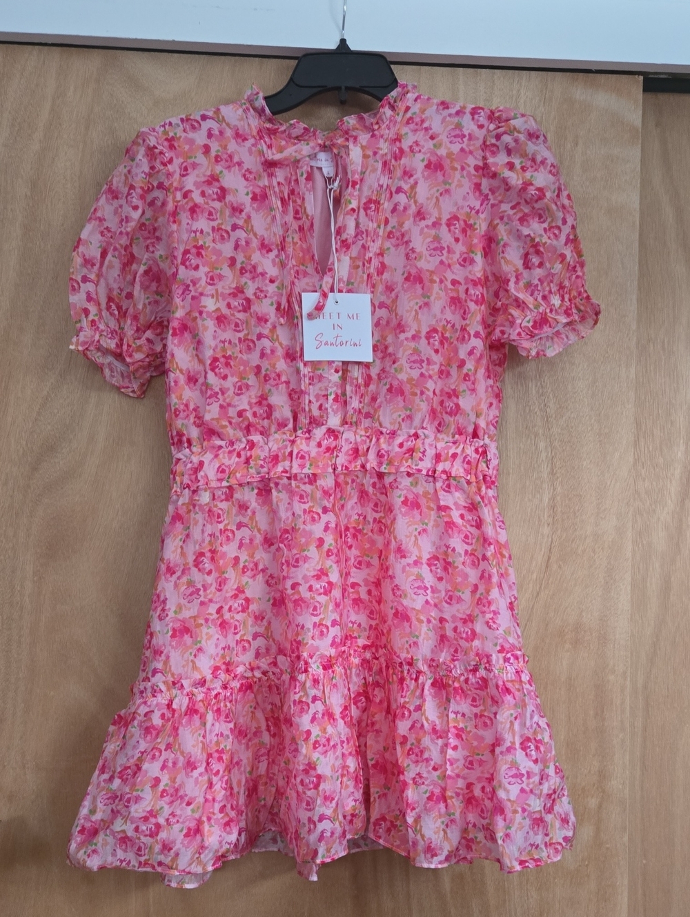 Meet Me In Santori, Pink Floral Dress. Size L.